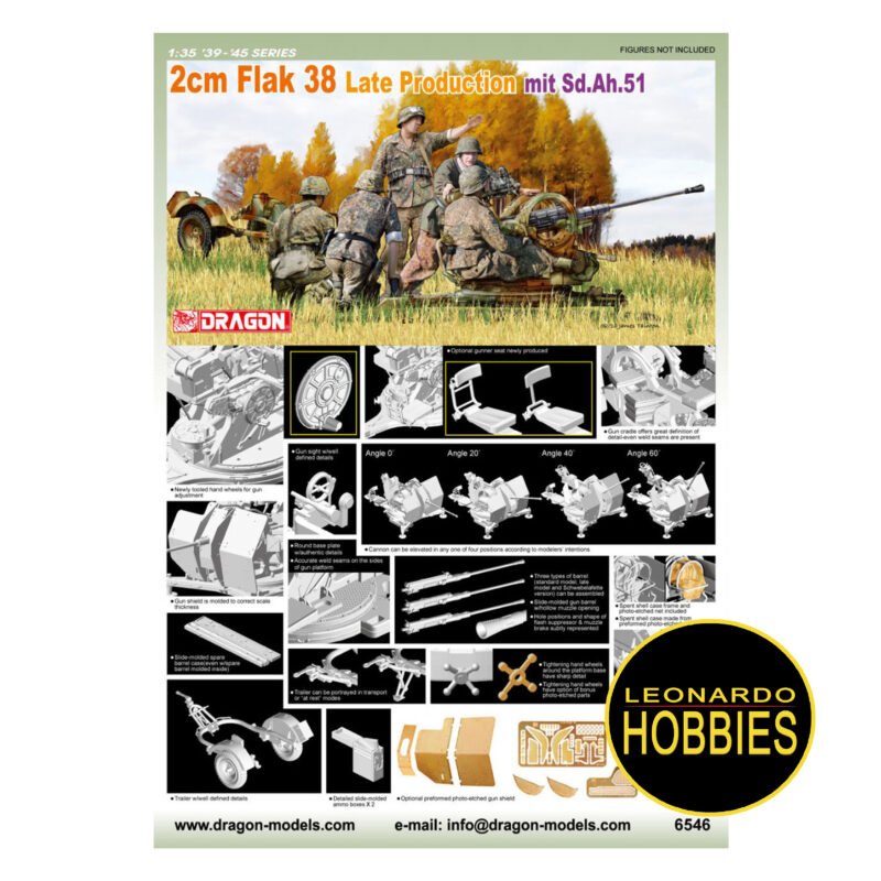 2cm FlaK 38 Late Production mit Sd.Ah.51 Escala 1/35 Dragon 6546 - Imagen 2