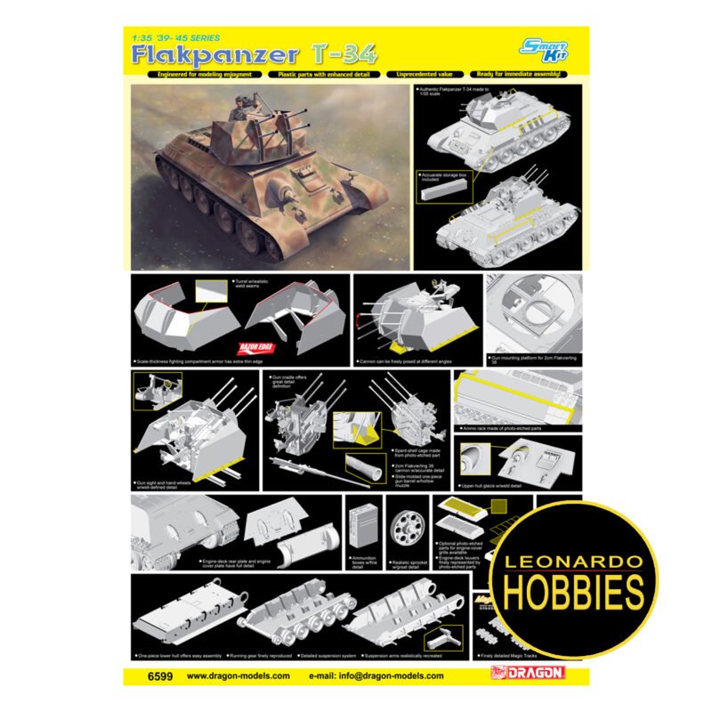 Flakpanzer T-34 (R) (Smart Kit) Escala 1/35 Dragon 6599 - Imagen 2
