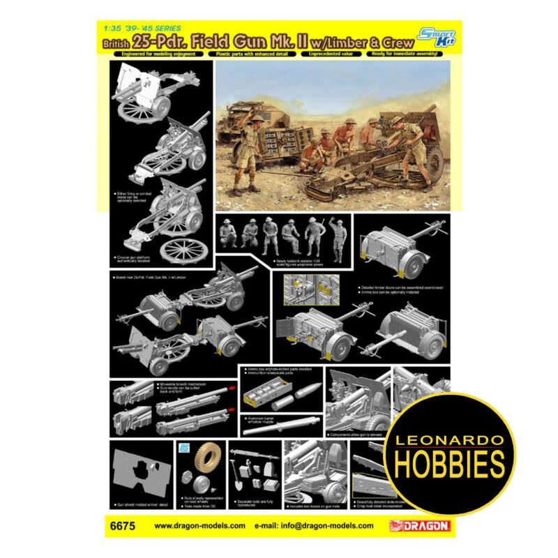 British 25-Pdr. Field Gun Mk.II w/Limber & Crew (Smart Kit) Escala 1/35 Dragon 6675 - Imagen 2