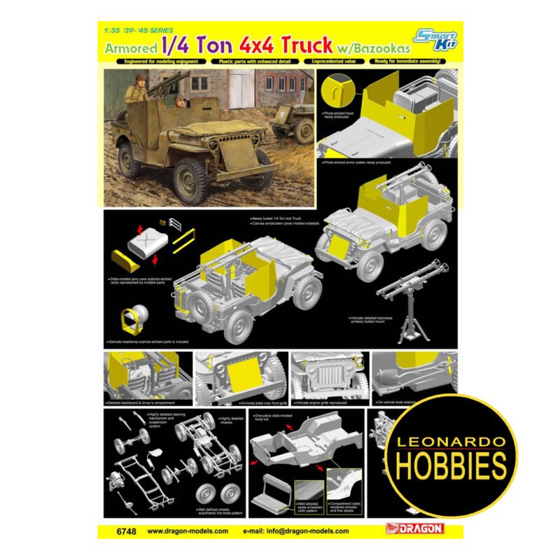 Armored 1/4 Ton 4X4 Truck w/Bazookas (Smart Kit) Escala 1/35 Dragon 6748 - Imagen 2