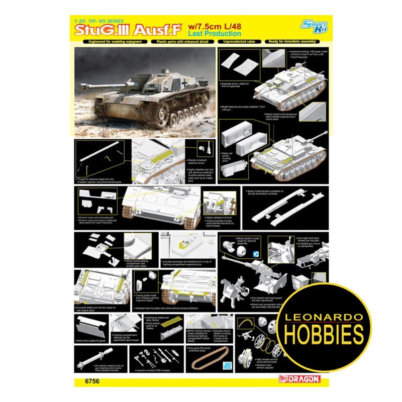 StuG.III Ausf.F w/7.5cm L/48 Last production (Smart Kit) Escala 1/35 Dragon 6756 - Imagen 2