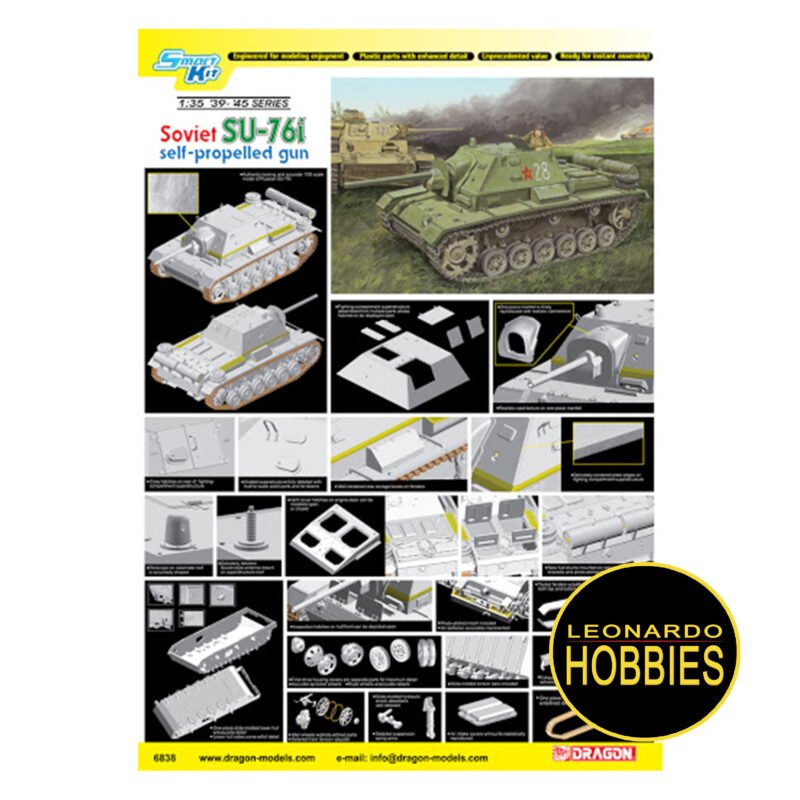 Soviet SU-76i Self-Propelled Gun (Smart Kit) Escala 1/35 Dragon 6838 - Imagen 2