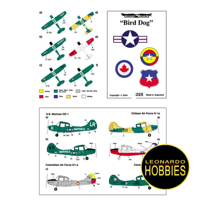 Calcomanías para Bird Dog 1 Escala 1/72 Condor Decals 72025