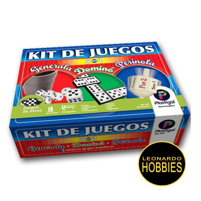 Kit juegos 3 en 1  ( Generala/ dominó y  perinola ) Plastigal 147