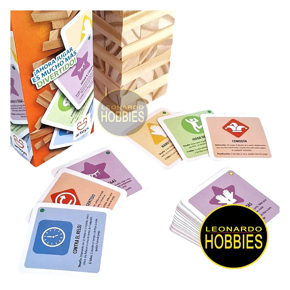 Jenga Alta Torre con Cartas Colección Party Games Artoys 122 - Imagen 2